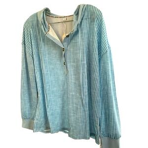 Blue w/white stripes hoodie. Super soft.